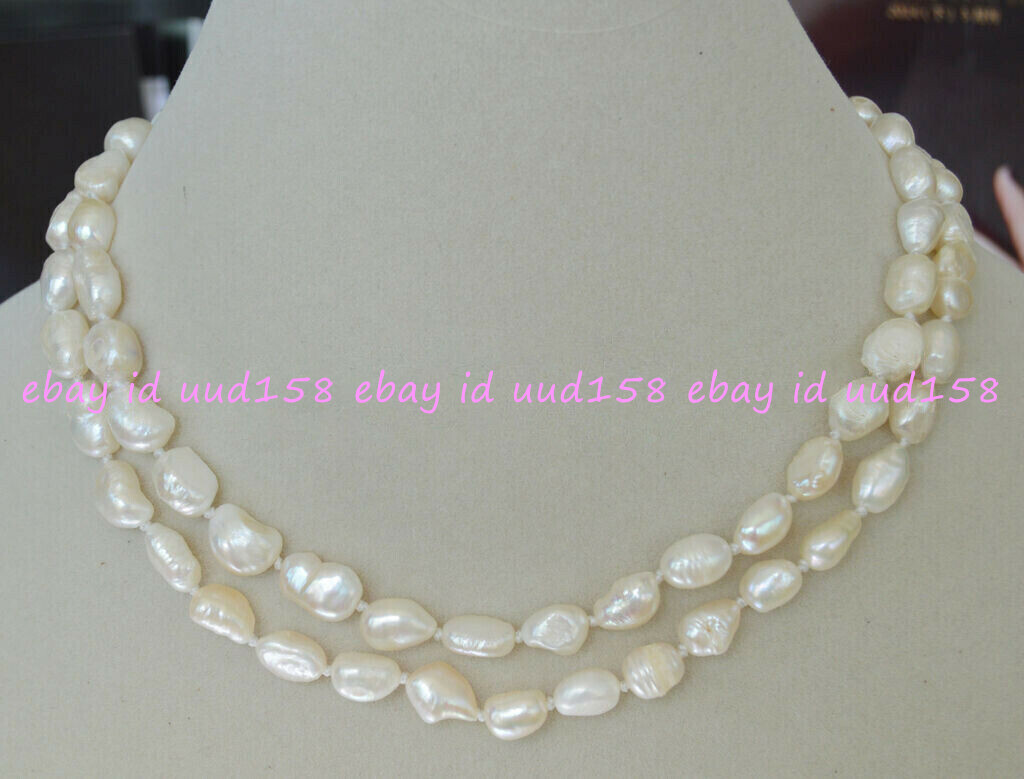 Long 36 Inches Natural 7-8mm baroque white freshwater pearl necklaces AA