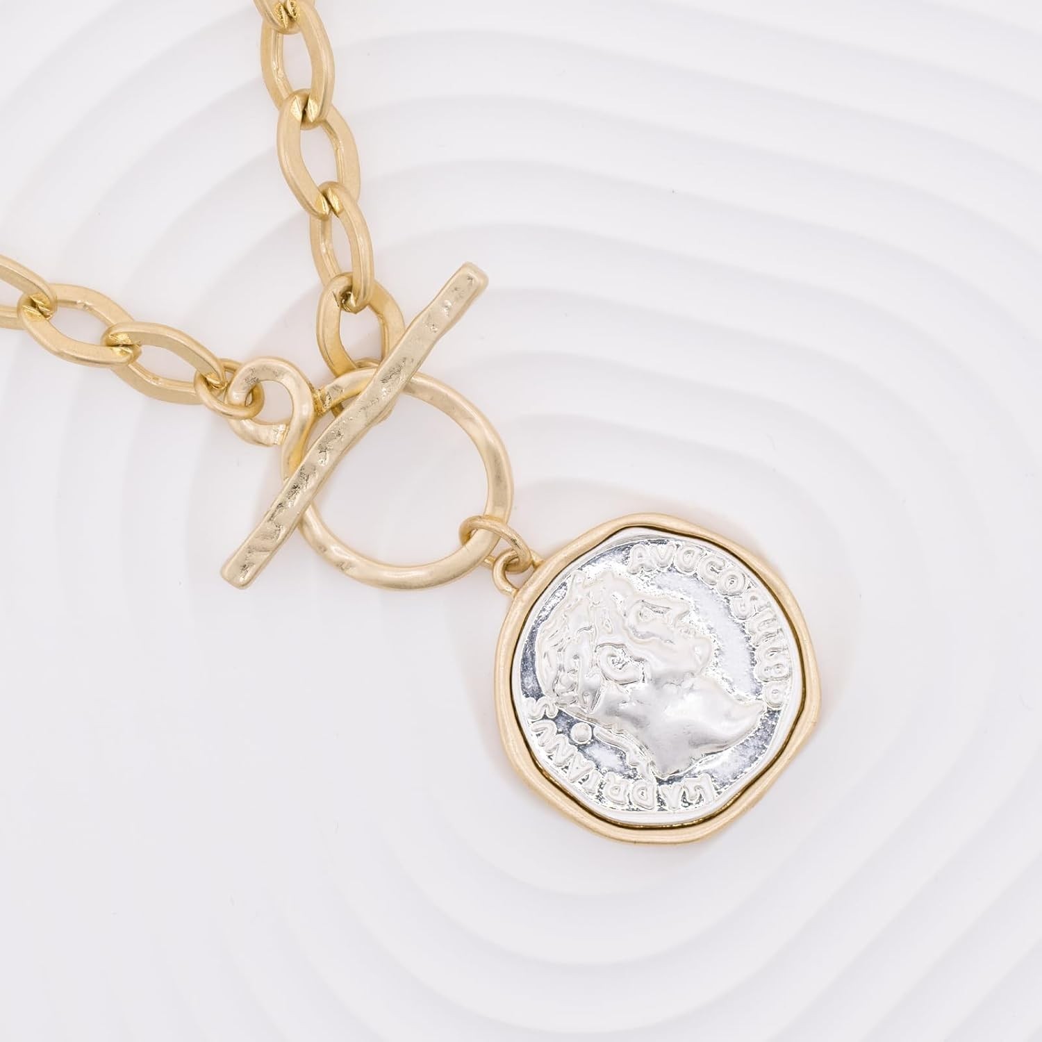 Chunky Coin Antique Gold Plated Thick Link Chain Layered Pendant Necklace for…