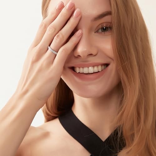 Titanium Eternity Ring 3mm Cubic Zirconia Women Wedding Band Round Clear Stone