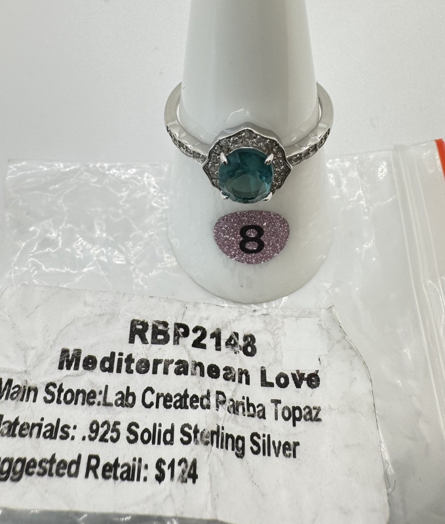 Size 8 Bomb Party Ring – RBP2148 Mediterranean Love – Paraiba Topaz on .925