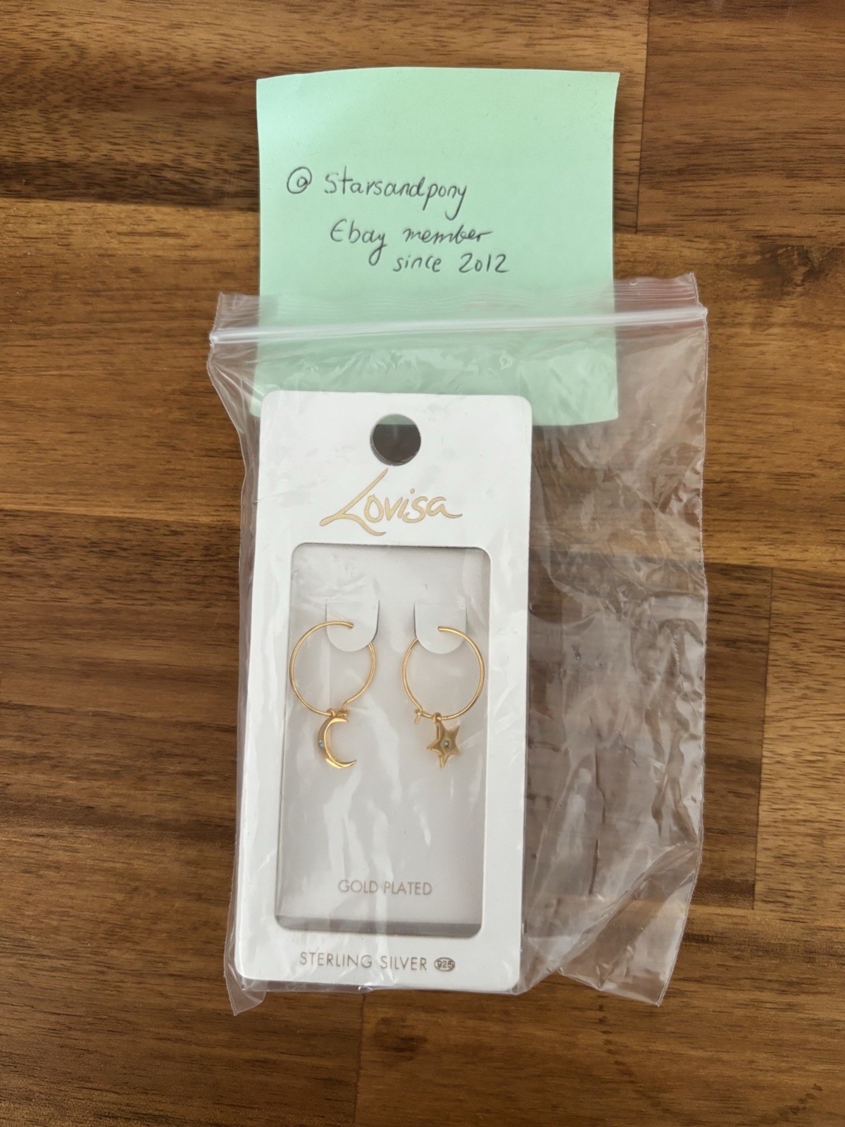 Lovisa 925 Sterling Silver Gold Plated Moon & Stars CZ Hoop Earrings