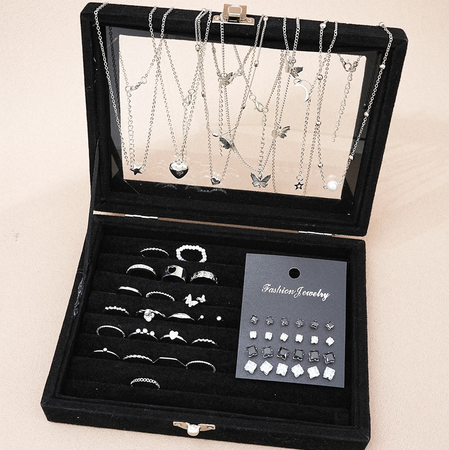 51pcs Silver Color Jewelry Set – Butterfly & Heart Style Fashion Accessories