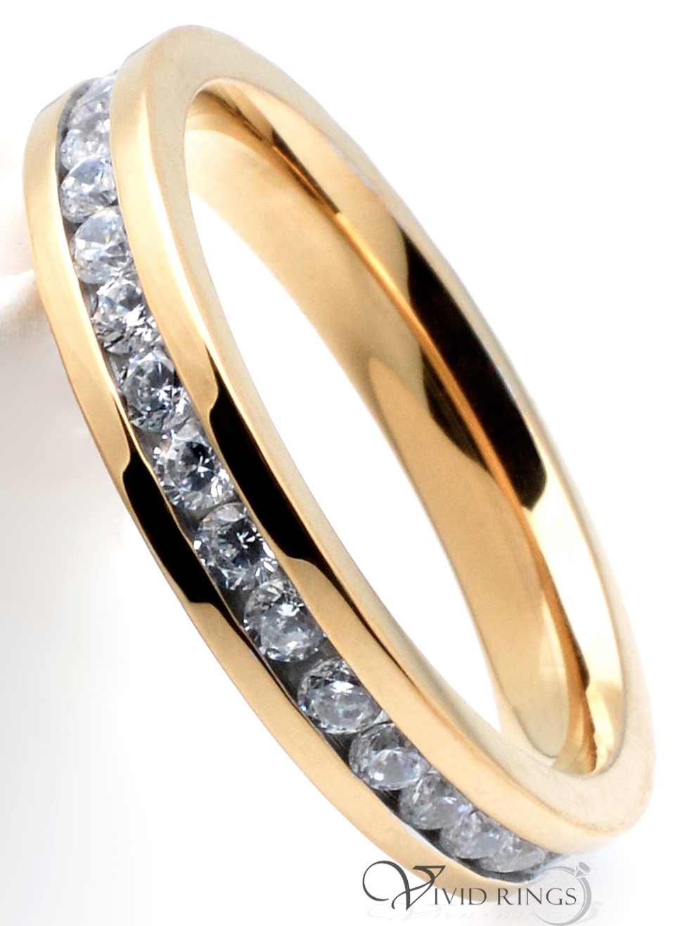 Women Stainless Steel Eternity Ring CZ Flat Band Gold Plated 3.5MM Size 4 to 10