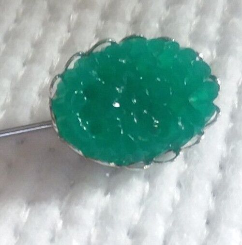 18x13mm Green Floral GlassCabochon Lapel Stick Pin 07-01-2024