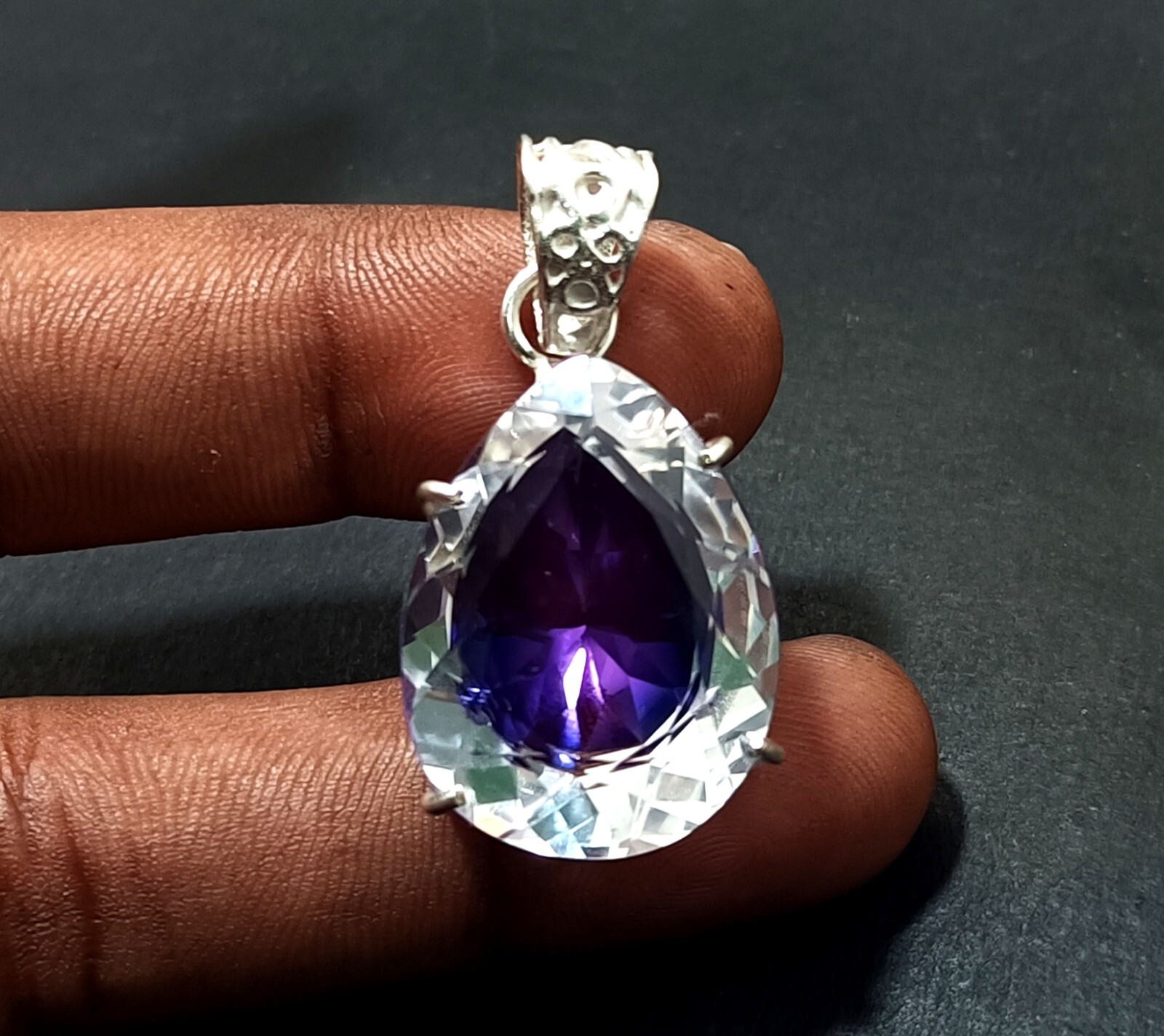 Bi-Color Rare Pitambari Sapphire Pear Natural 58.25 Ct 925 Silver Pendant Gem