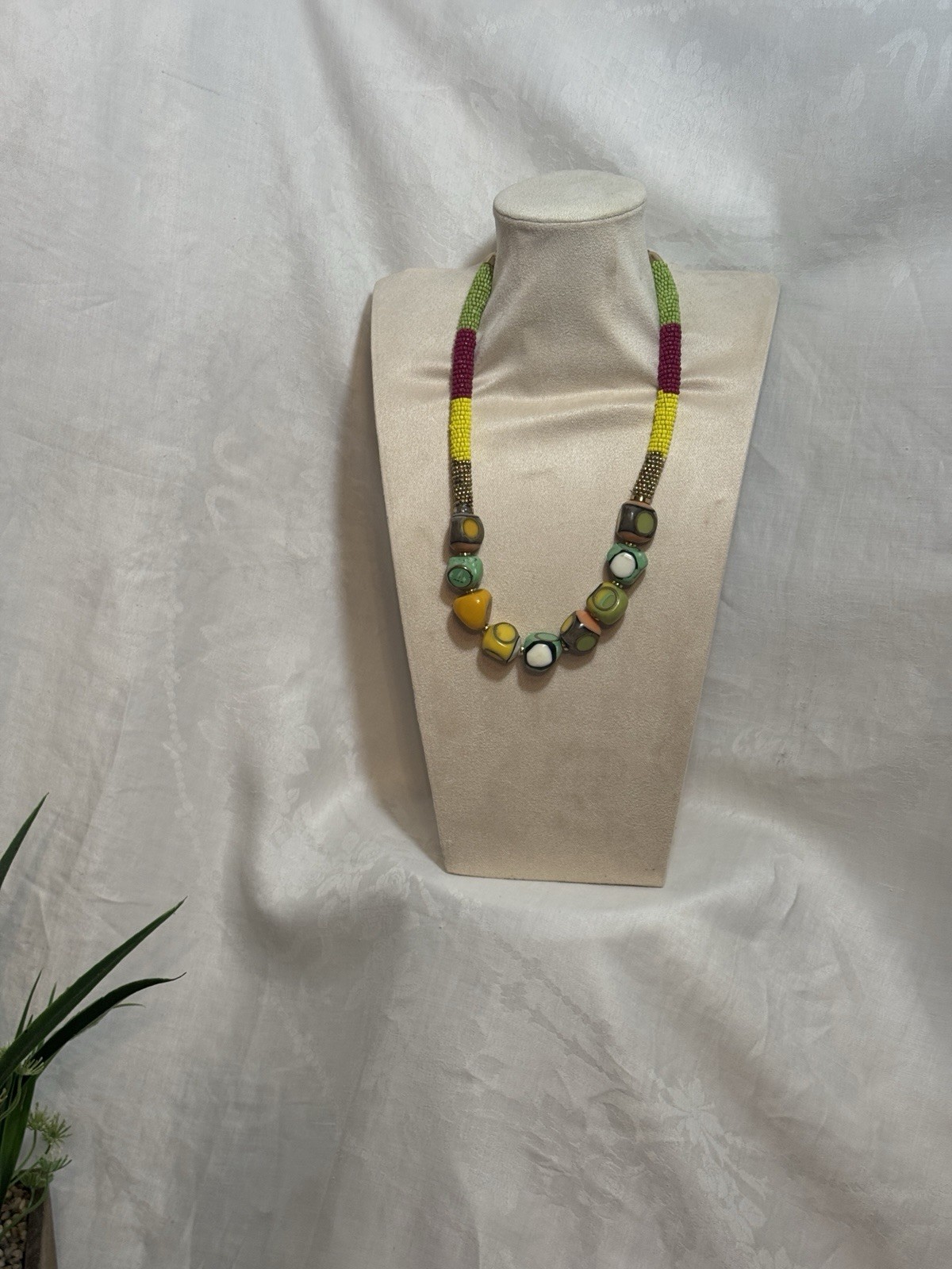 Multicolor Glass Beaded Statement Necklace Ball/Bead Chain Round Boho