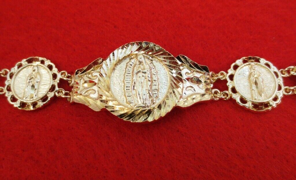 7-8 INCH 14KT HGE VIRGIN MARY BRACELET UNISEX BLING WEIGHS OVER 28 GRAMS B-214