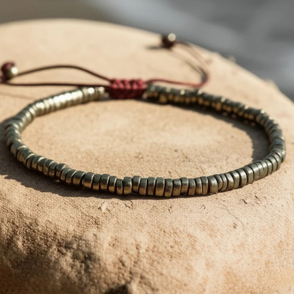 Natural Pyrite Stone Beads Crystal Healing Reiki Protection Woman Man Bracelet