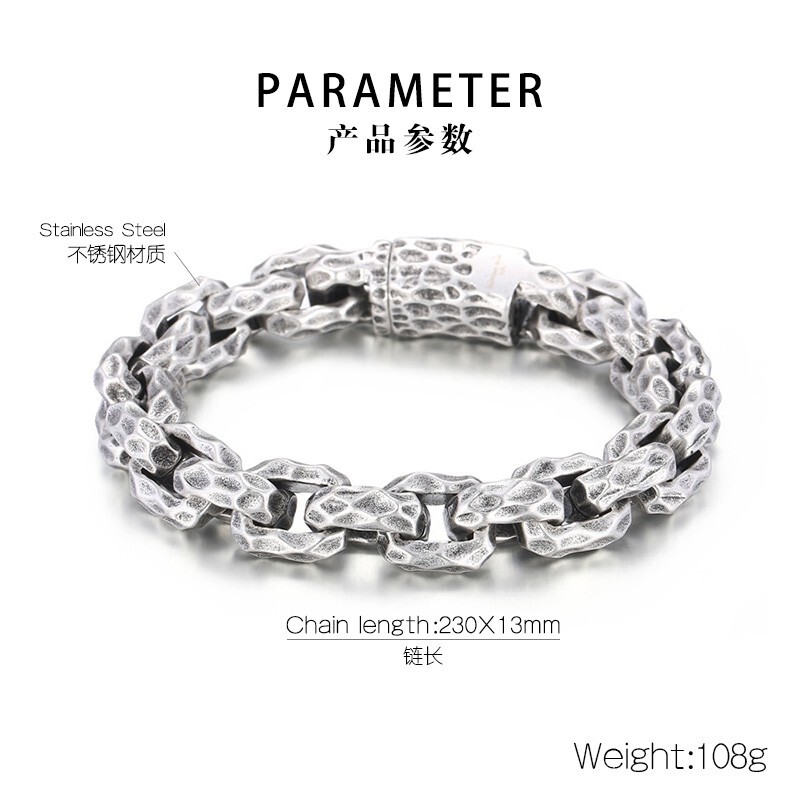 Personality Design Pattern Link Chain Bracelet For Mens Stainless Steel 13mm 9”