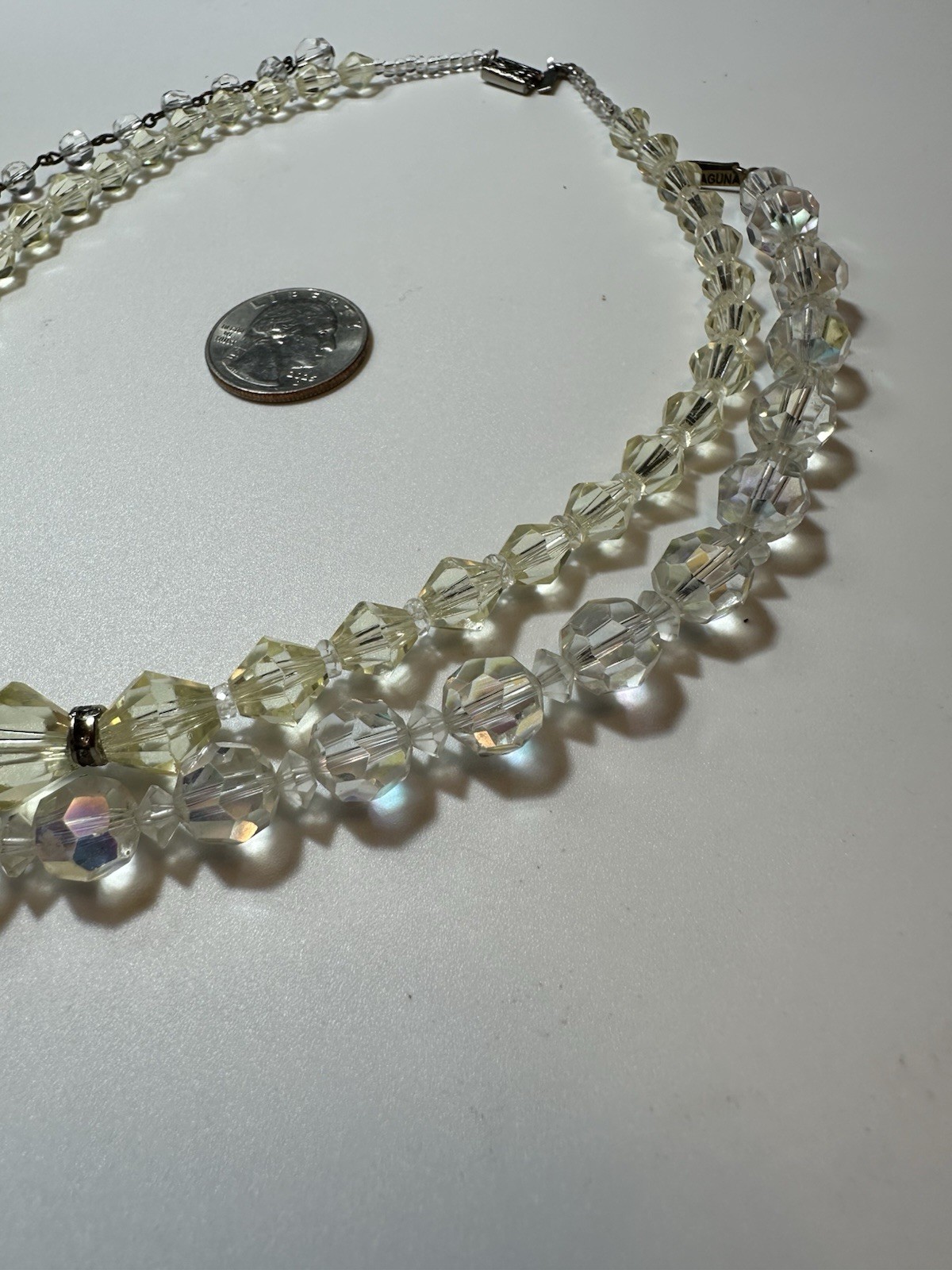 Laguna Signed Clear Faceted Crystal Double Strand Collar Box Clasp