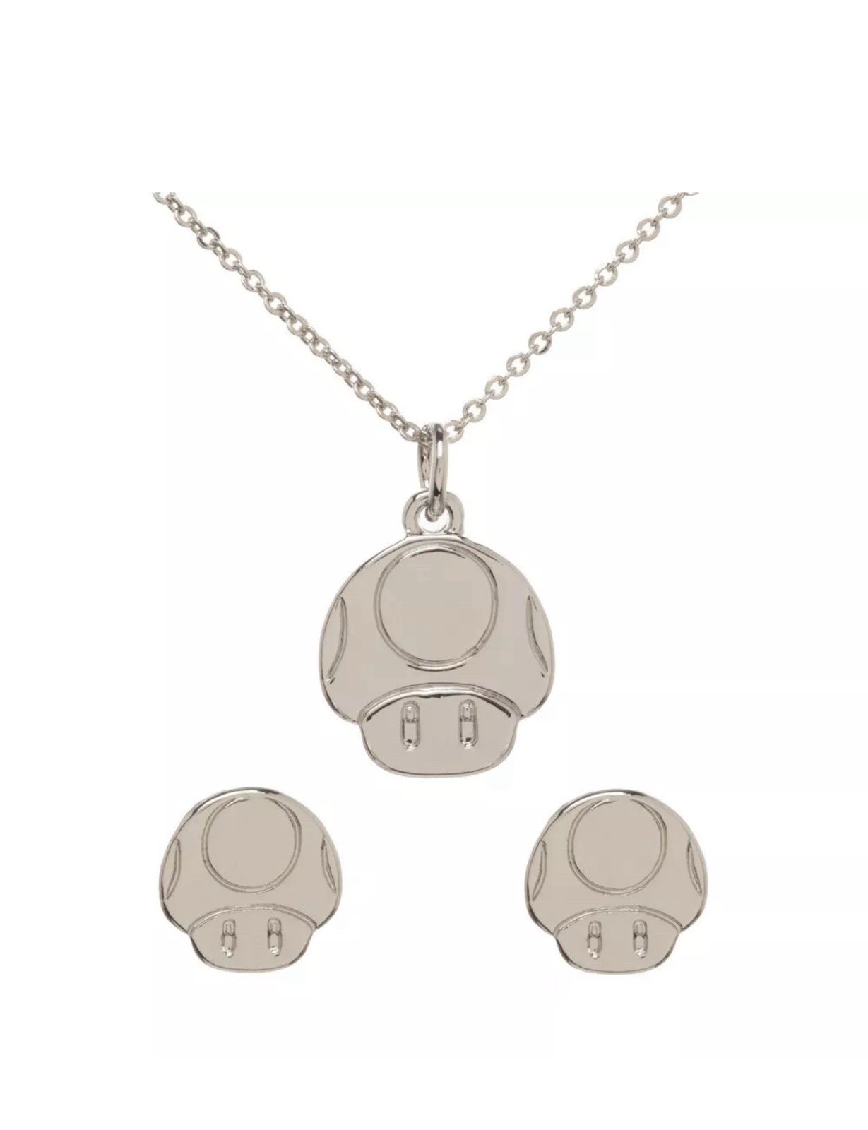 Nintendo Super Mario Earrings + Necklace Jewelry Gift Set in Tin Mushrooms