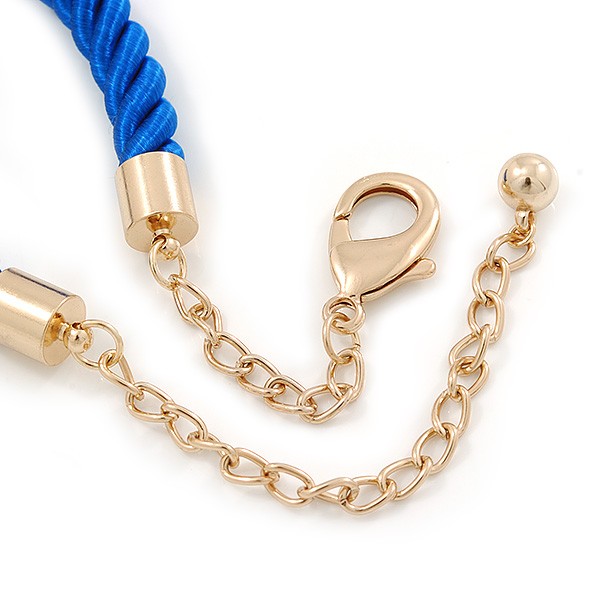 Blue Silk Cord With Gold/ Silver/ Rose Gold Balls Choker Necklace – 42cm L/ 5cm
