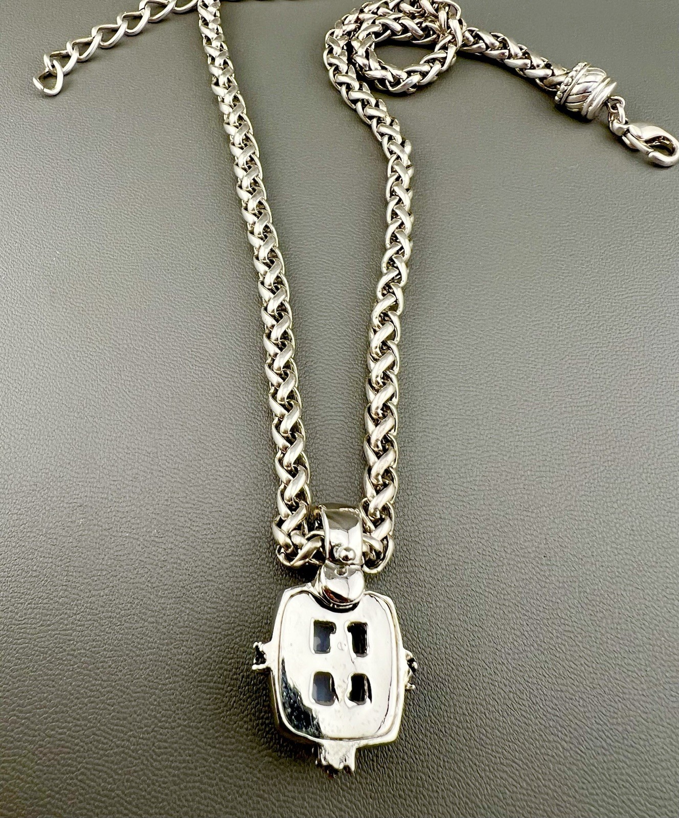 Blue Lace Agate Necklace Wheat Chain Silver Tone 18”