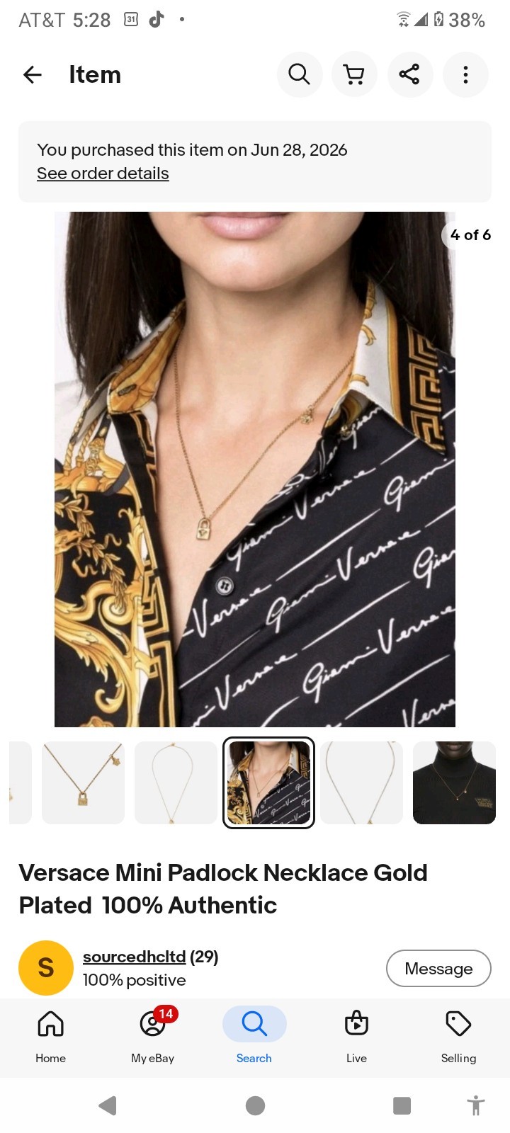 Versace Mini Padlock Necklace Gold Plated 100% Authentic