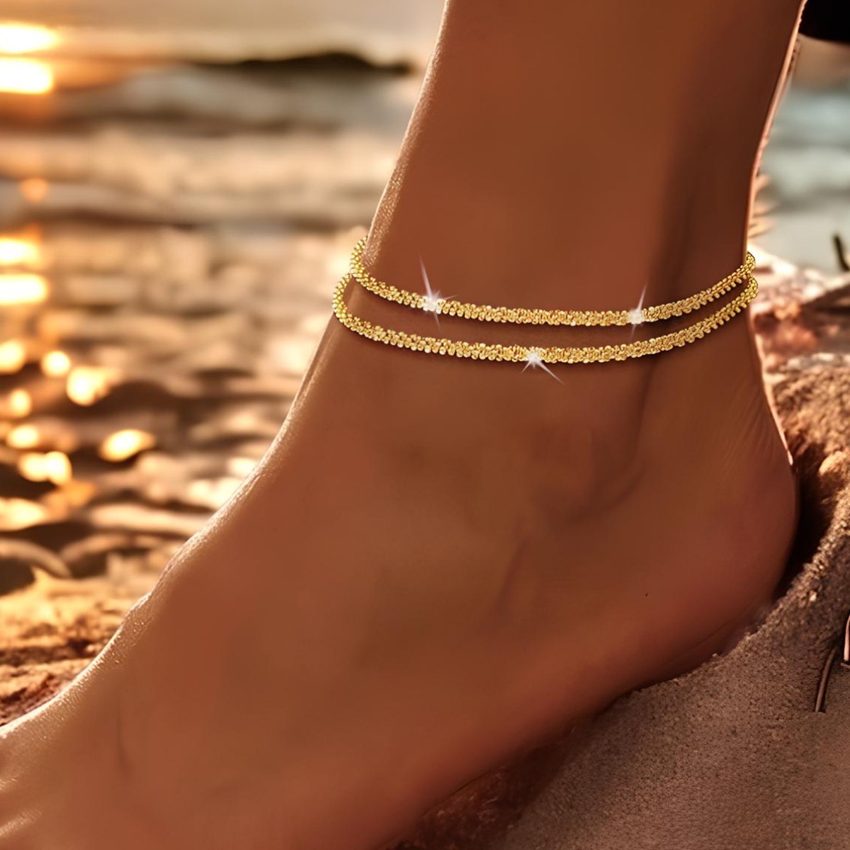 Gold Silver Ankle Bracelets Dainty Layered Adjust Waterproof Anklet Women Gifts