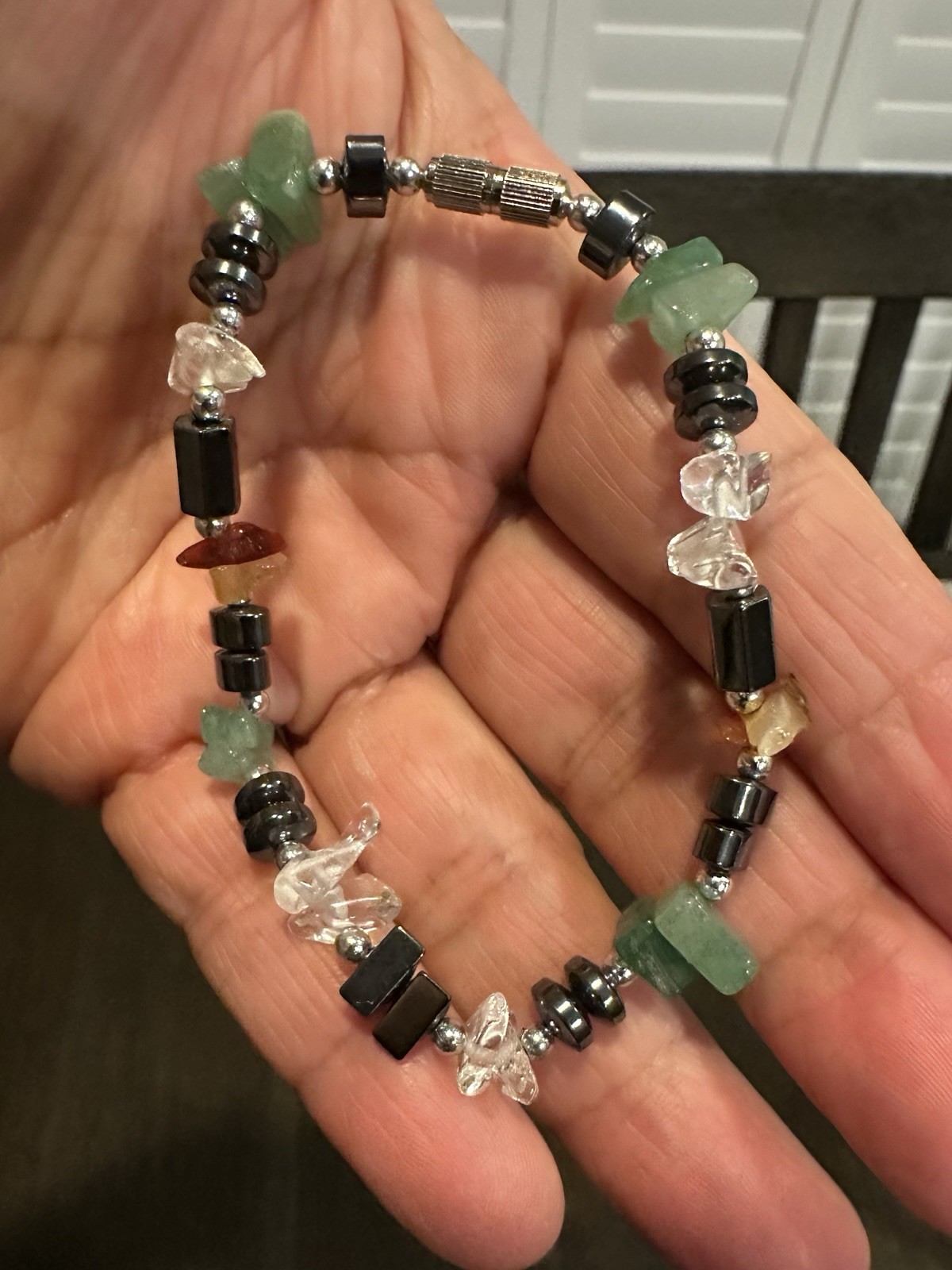 Vintage Multi-Gemstone Crystal Chip Abundance Bracelet – Hematite, Aventurine