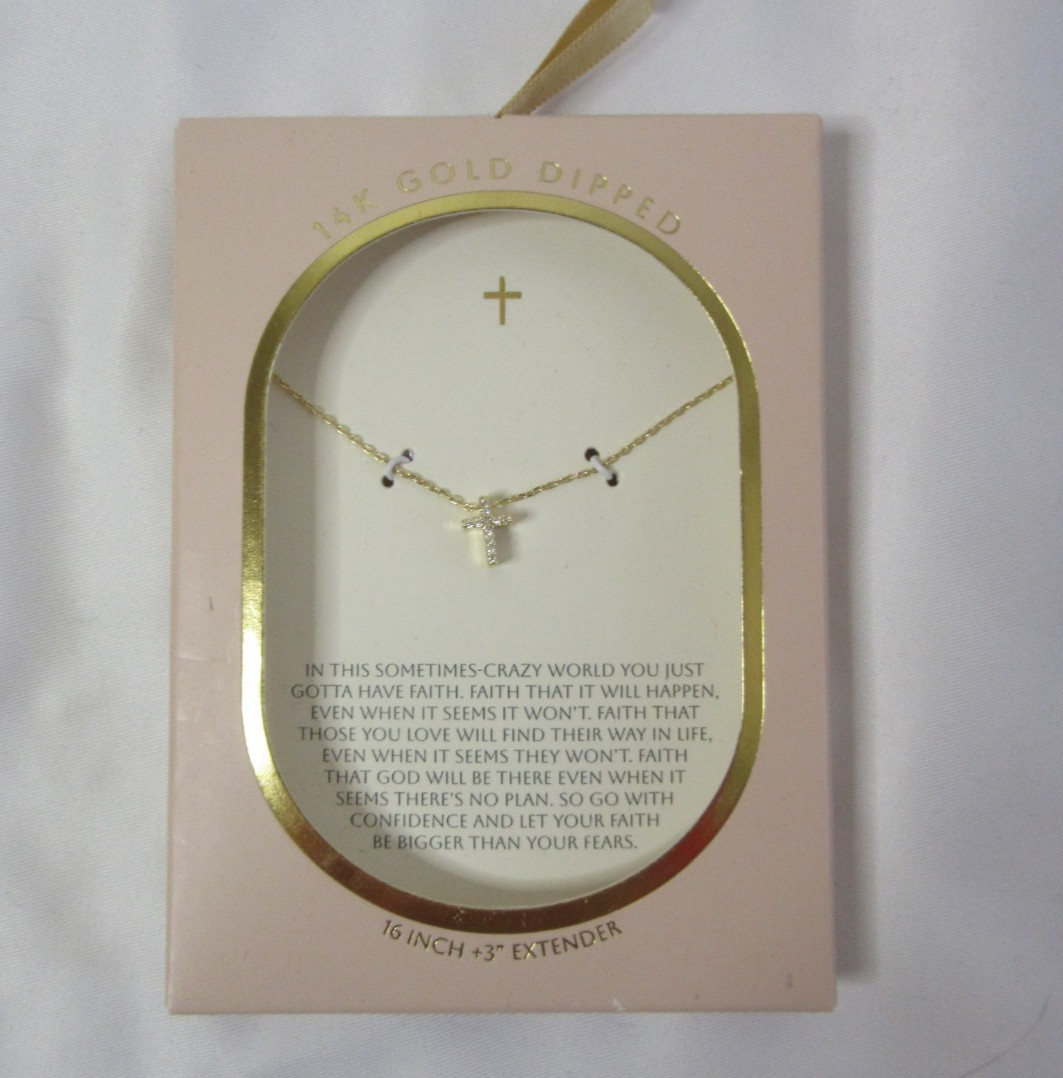 Gold Cross Necklace Target Tiny Pendant Faith 14K Dipped 16″ CZ NWT