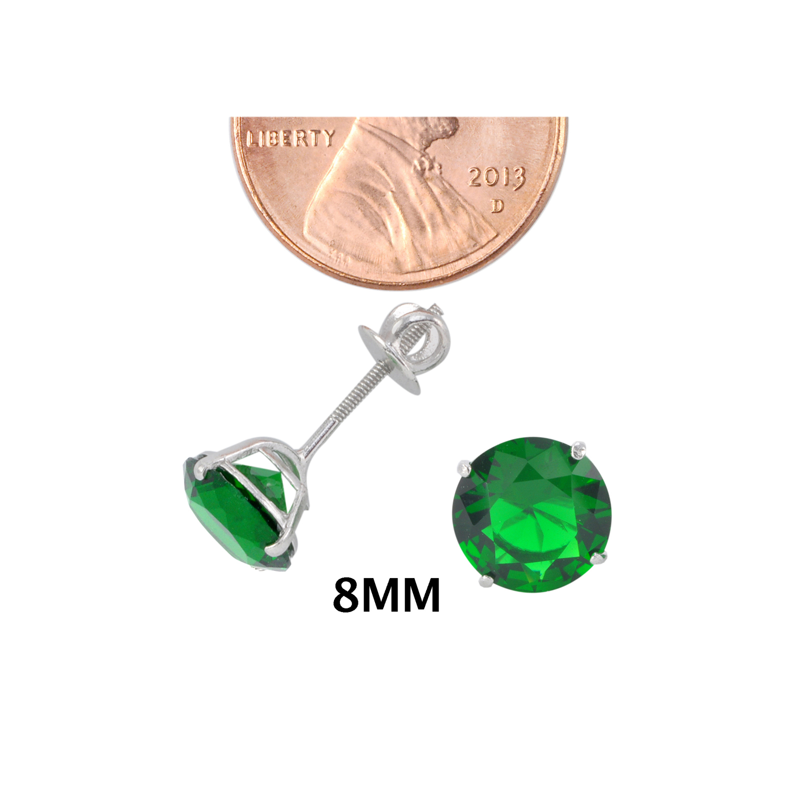 Sterling Silver Stud Earrings Green CZ Cubic Zirconia Screwbacks