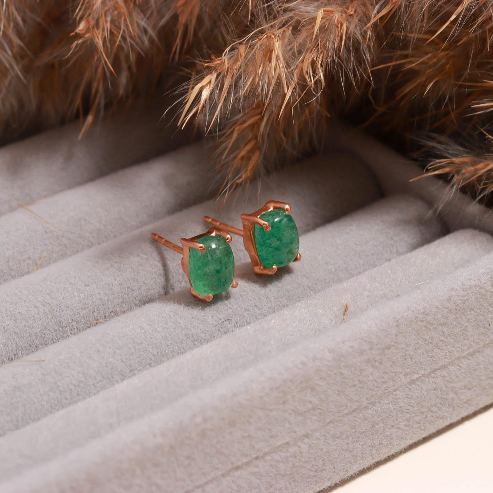 Green Strawberry Cushion Stud Earring Rose Gold Fill 925Sterling Silver Jewelry