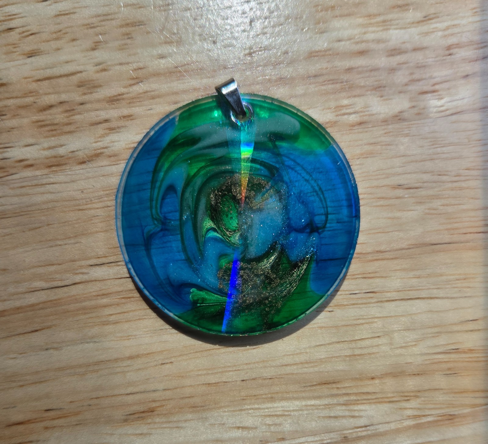 Nebula Series Emerald Vortex Holographic Resin Pendant Necklace N106 OOAK