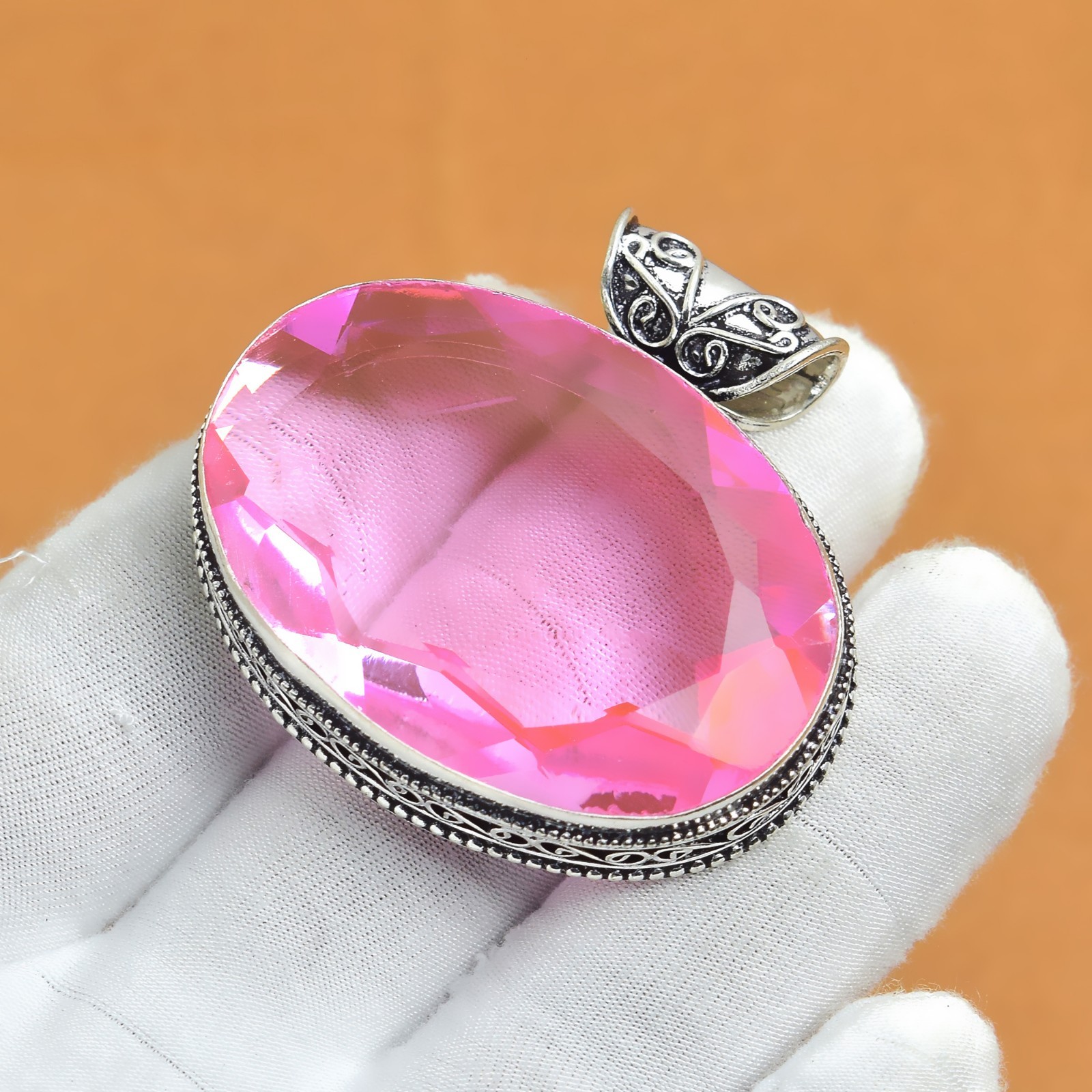 Faceted Pink Kunzite Gemstone 925 Sterling Silver Handmade Pendant