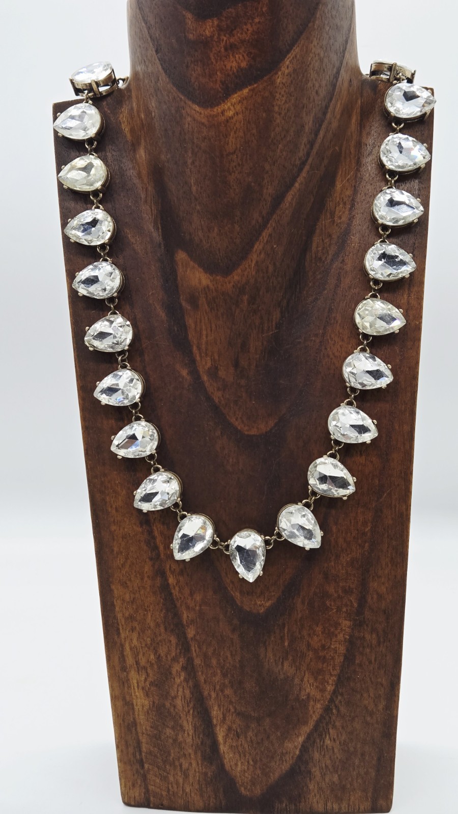 Crystal Necklace Teardrop Rhinestone Gold tone Chunky Statement Couture 21 in