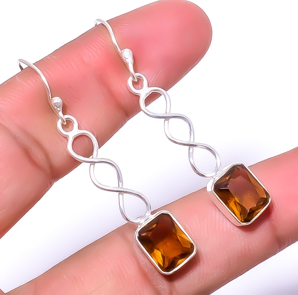 Smoky Quartz Gemstone 925 Silver Plated Spiral Earring 1.79″ A36