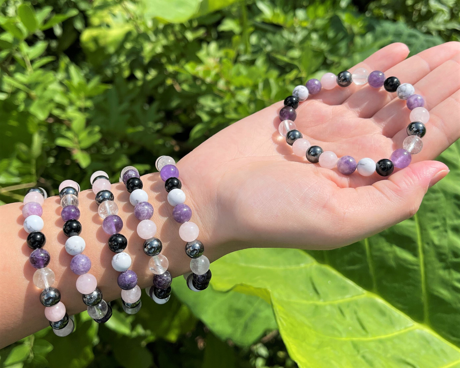 Stress Relief Bracelet: 8 mm Crystal Beads (Amethyst, Rose Quartz, Lepidolite)