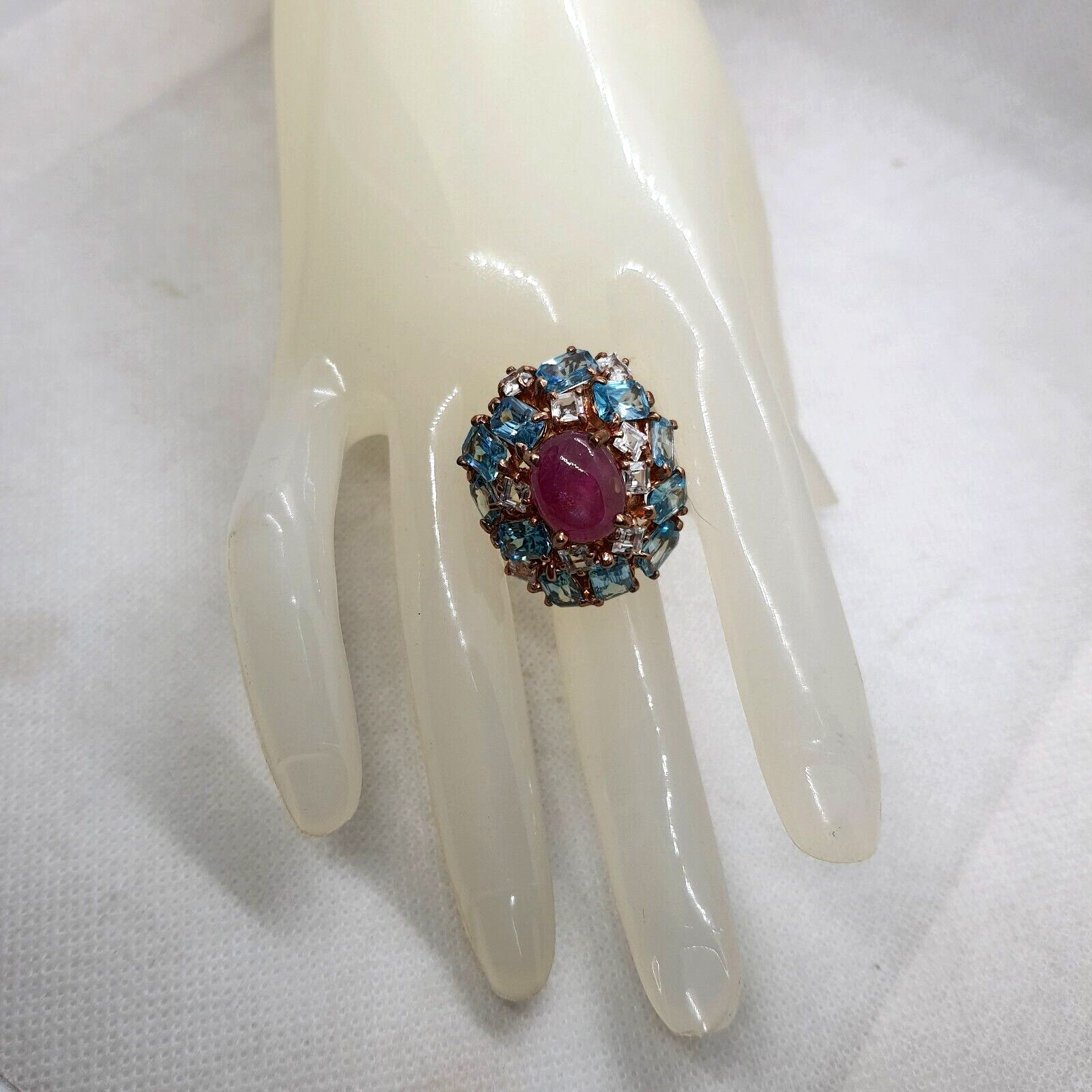 Ring NATURAL Red Ruby blue clear Zircon 925 STERLING SILVER birthstones Size 8