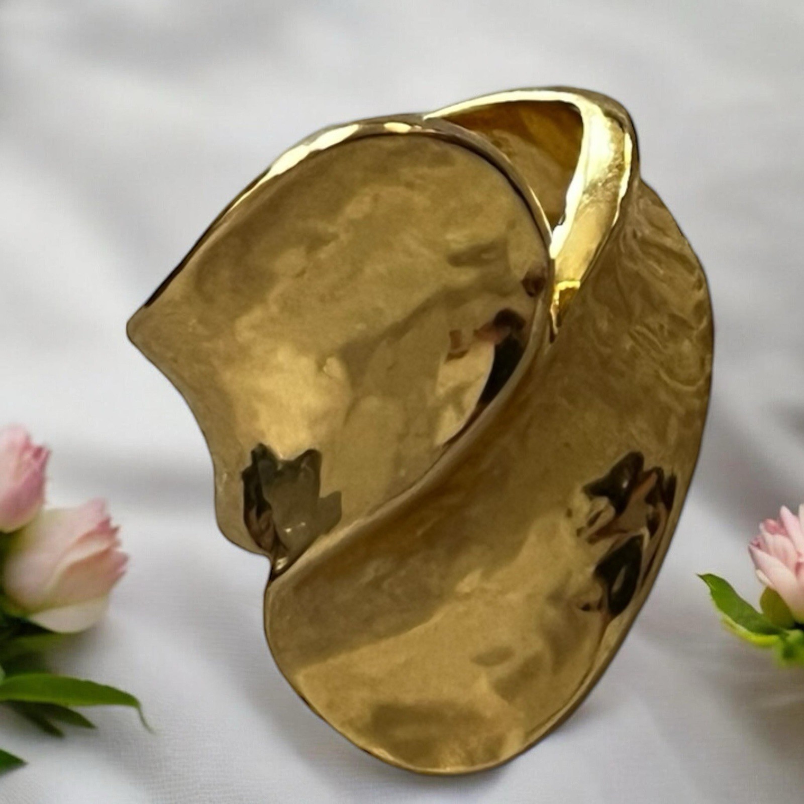 BRONZALLURE Contrarié Hammered 18Kt Yellow Gold Plated Size 6.5 Ring 10.3g
