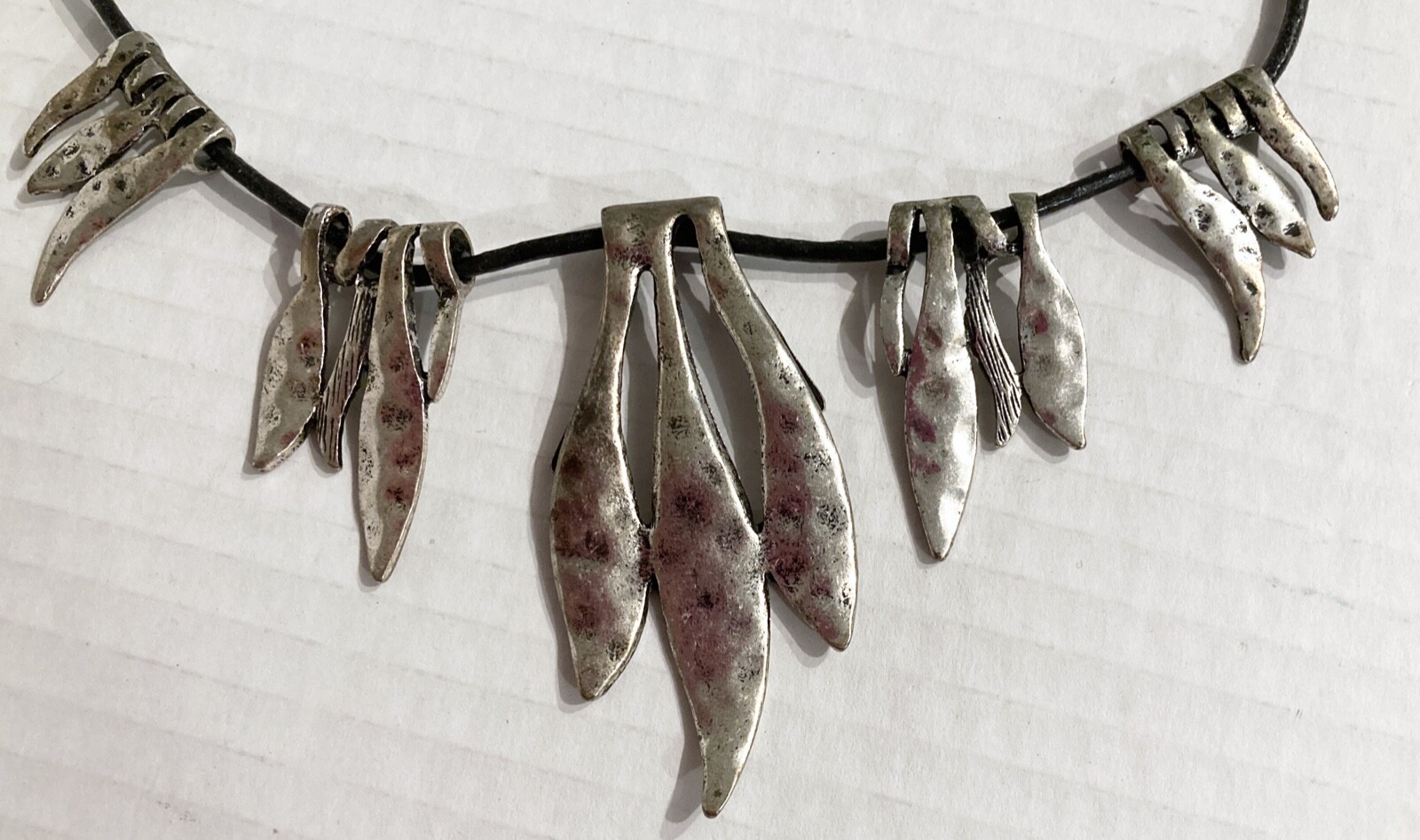 Retro Brutalist Bib Necklace Boho Silver Tone Fun Summer Hippie Pendant Festival