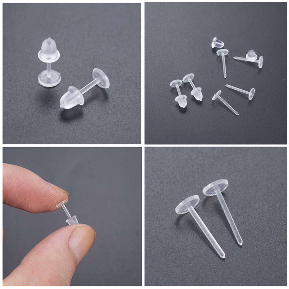 50/500pcs Clear Plastic Stem Rubber Anti-Allergy Ear Stud Replacement Earrings