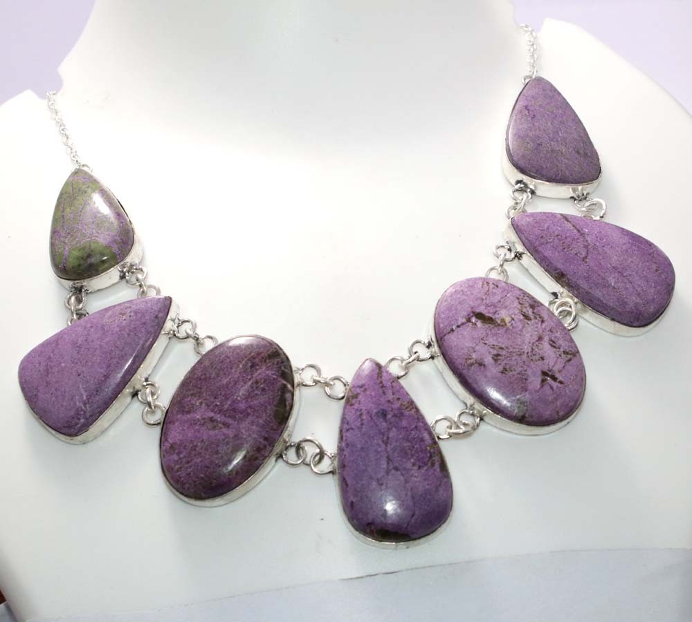 925 Silver Plated Cluster Purpurite Necklace 16″ Unique Boho Gift Trendy MJ