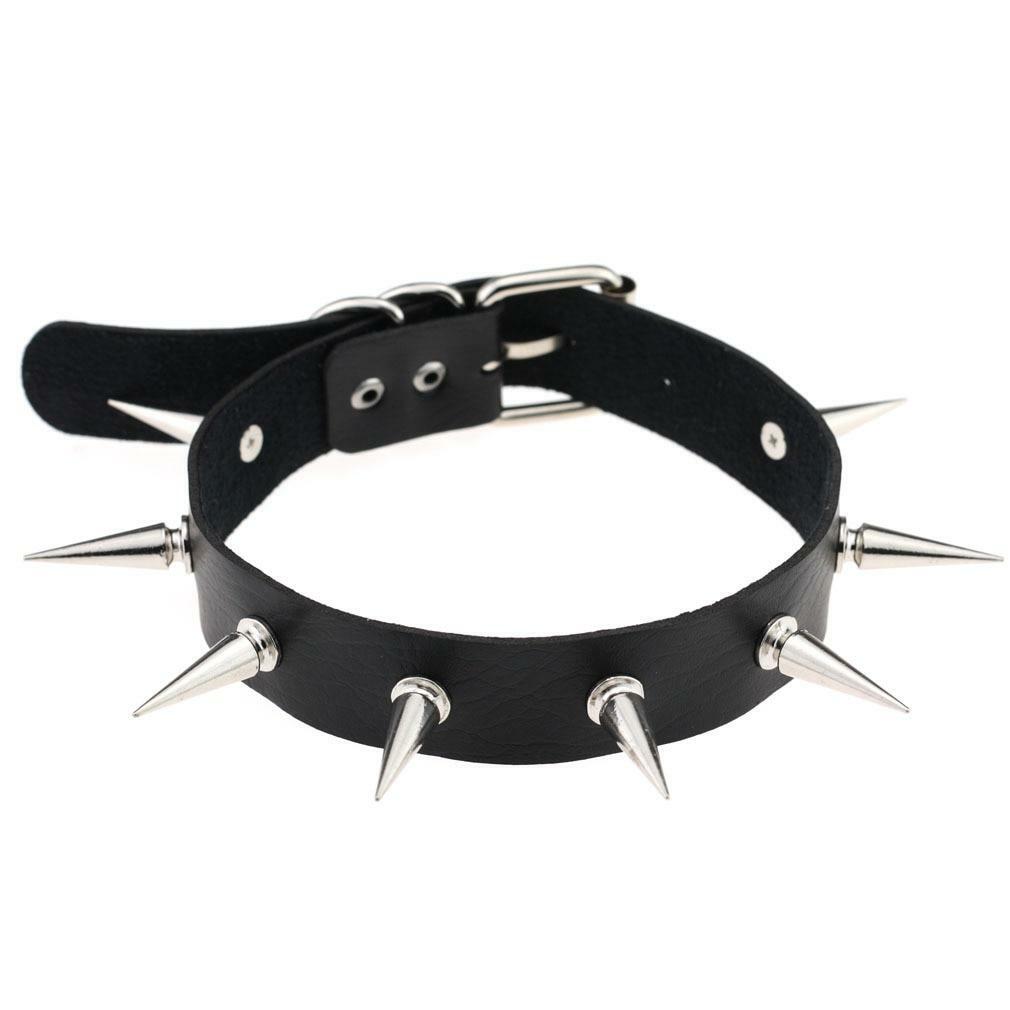 Women O Ring Neck Collar Chain Gothic Punk Studded Pu Leather Choker Necklace