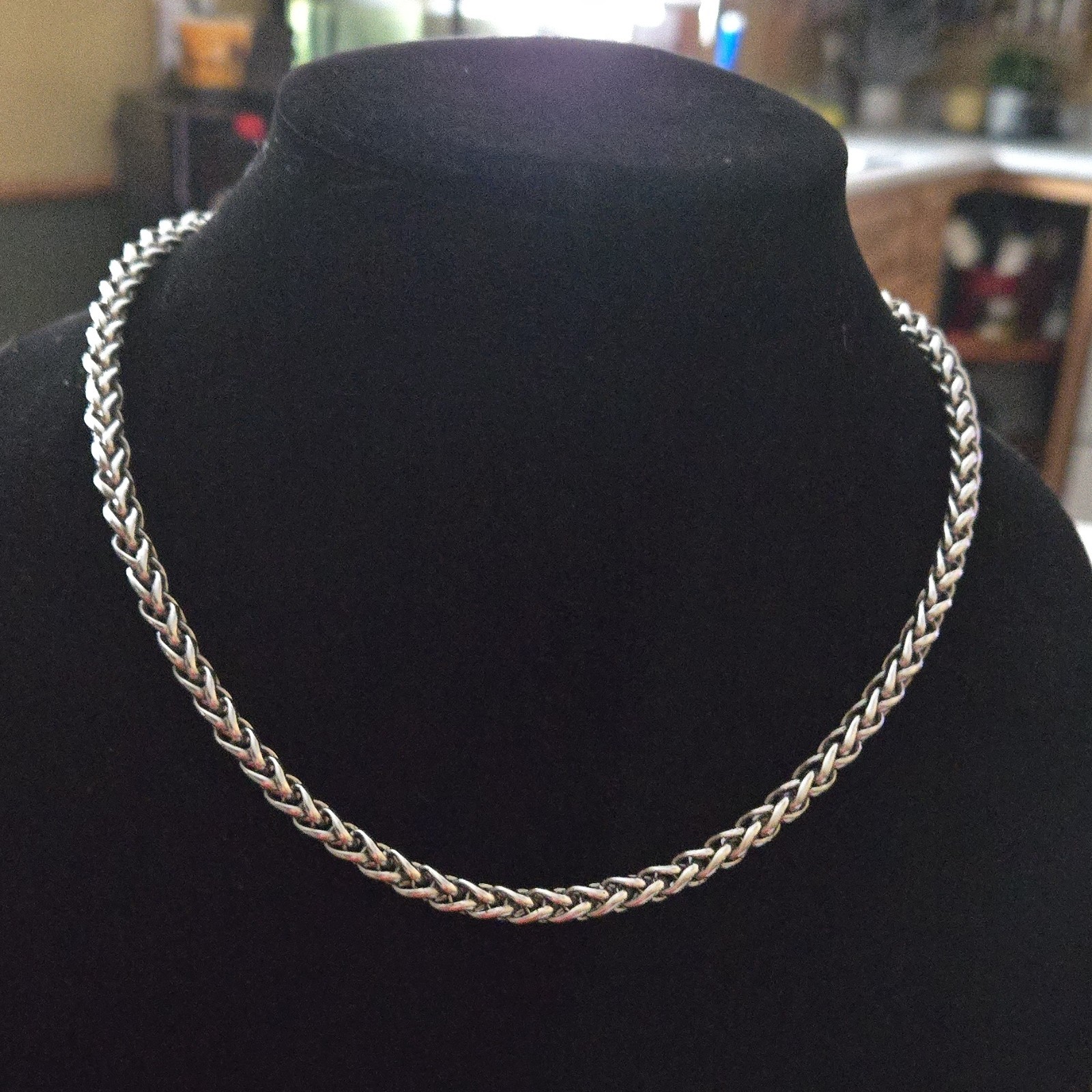 Stainlesd Silver Spiga Wheat Chain Necklace Metal Woven Fashion Jewelry