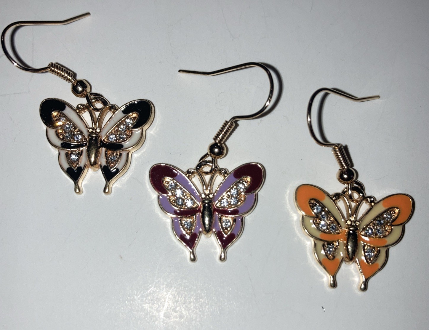 NWT Buyer’s Choice Butterfly Rhinestone Earrings GoldTone Pierced Jewelry Dangle