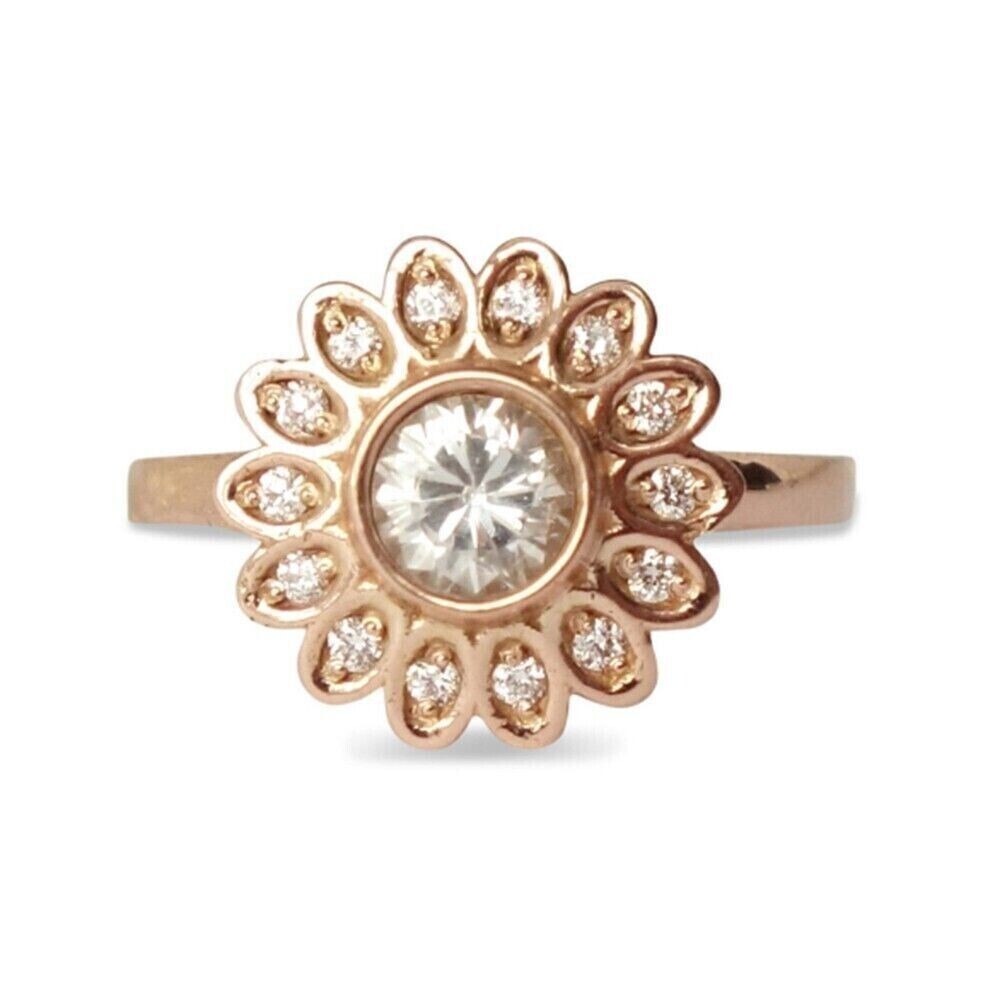 2.00 Ct Round Cut Simulated Diamond Engagement Flower Ring 14K Rose Gold Plated
