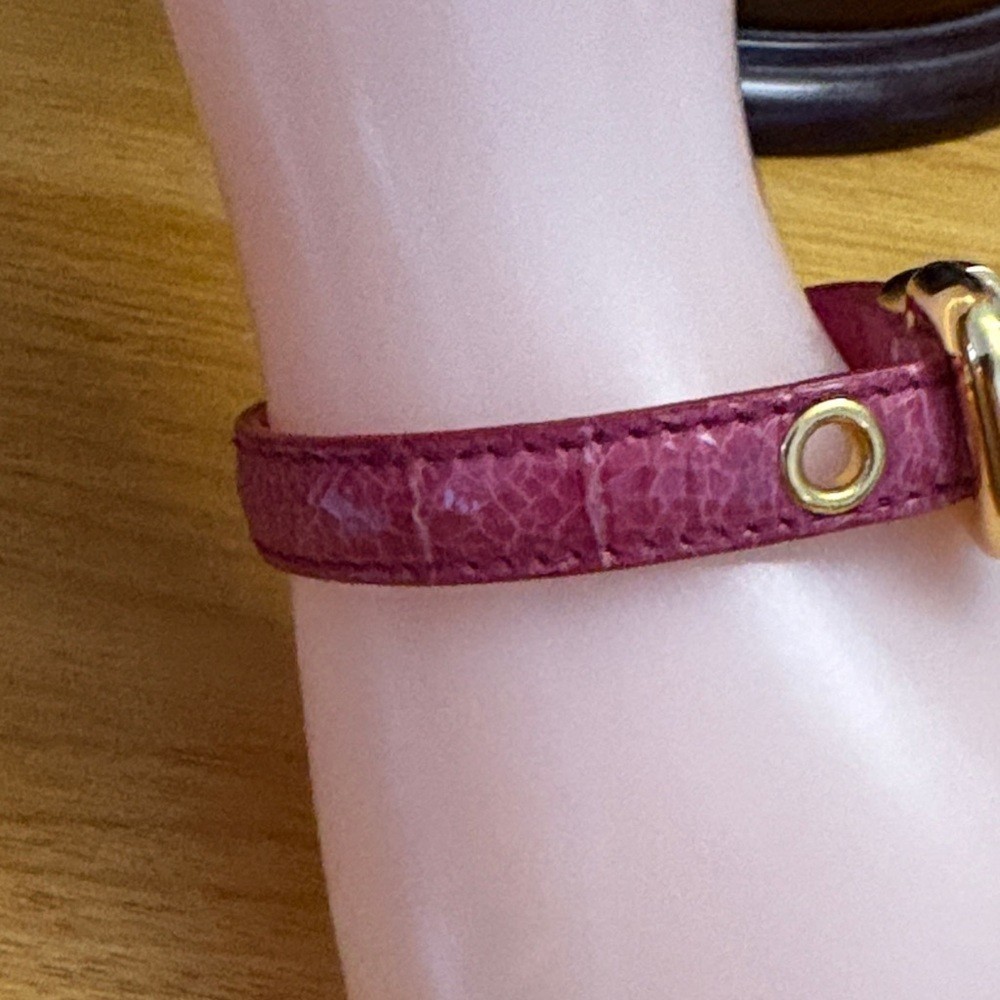 Miu Miu Pink Crackle Leather Bracelet Gold Buckle Heart Charm 6.5-7.5″