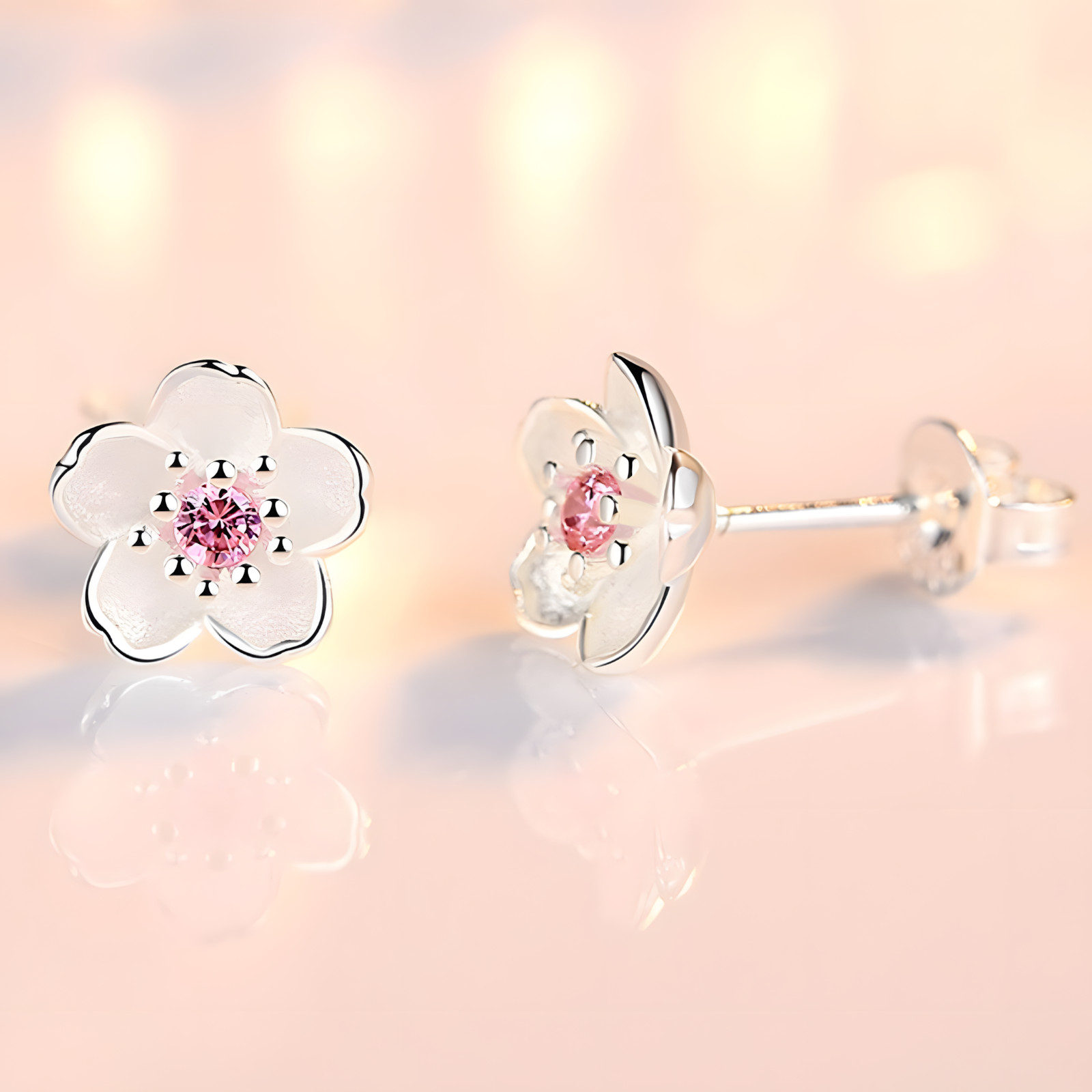 Cherry Blossom Stud Earrings for Women 925 SilverPlated Alloy Floral Design 1003