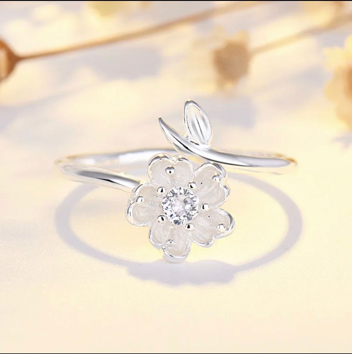 925 Sterling Silver Ring Adjustable Open Flower For Women girls Jewelry Gift