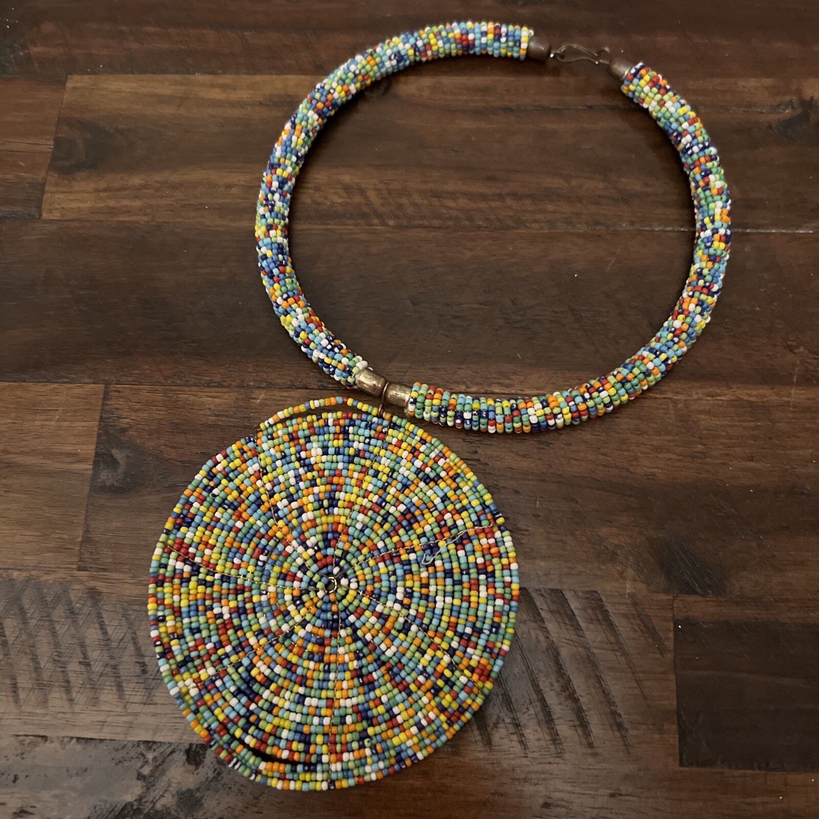 Multicolor Beaded Choker With Large Pendant