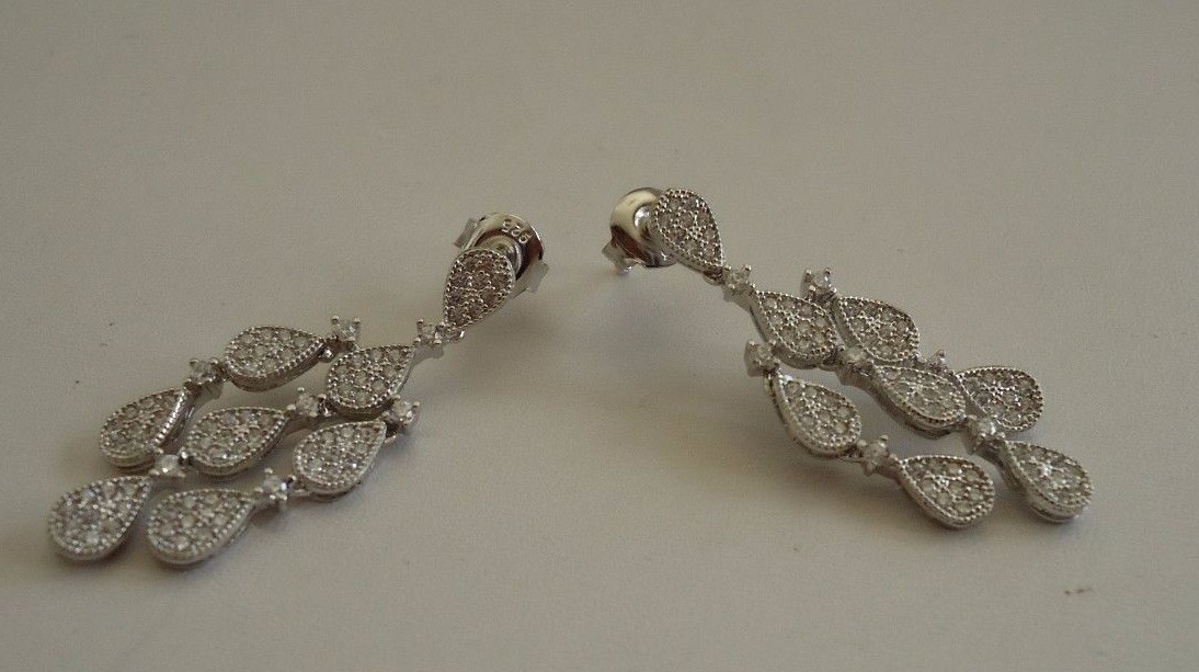 925 STERLING SILVER CHANDELIER DANGLING EARRINGS W/ 2 ct ACCENT/ 33MM BY 11MM