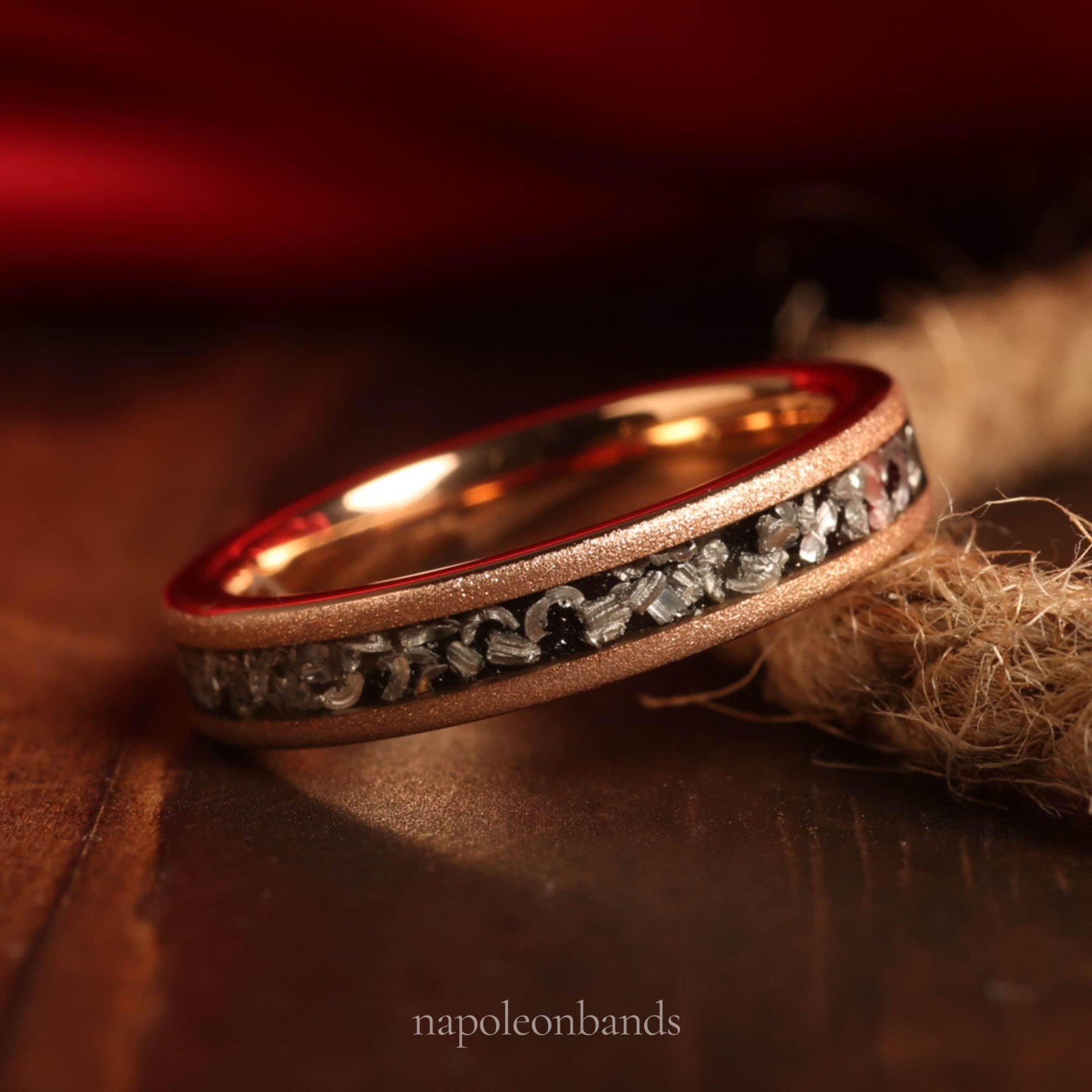 Celestial Union – Meteorite Couples Wedding Rings, Rose Gold Matching Bands