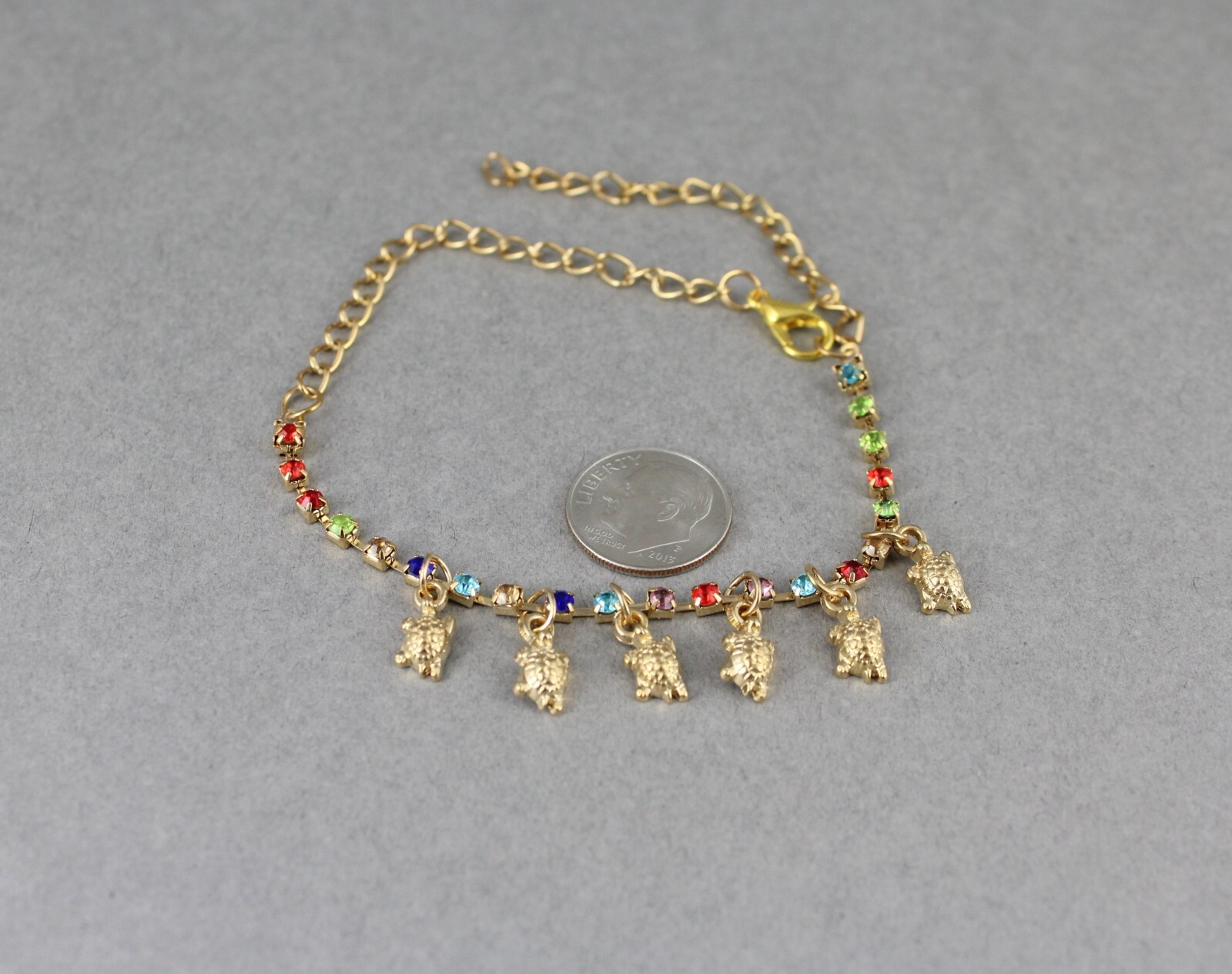 gold anklet turtle pendant charm dangle adjustable ankle bracelet 8-10″