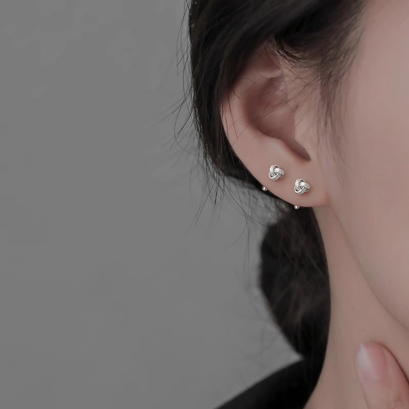 Women’s Silvery Minimalist Mini Ear Studs Screw Buckle Earring Bone Alloy