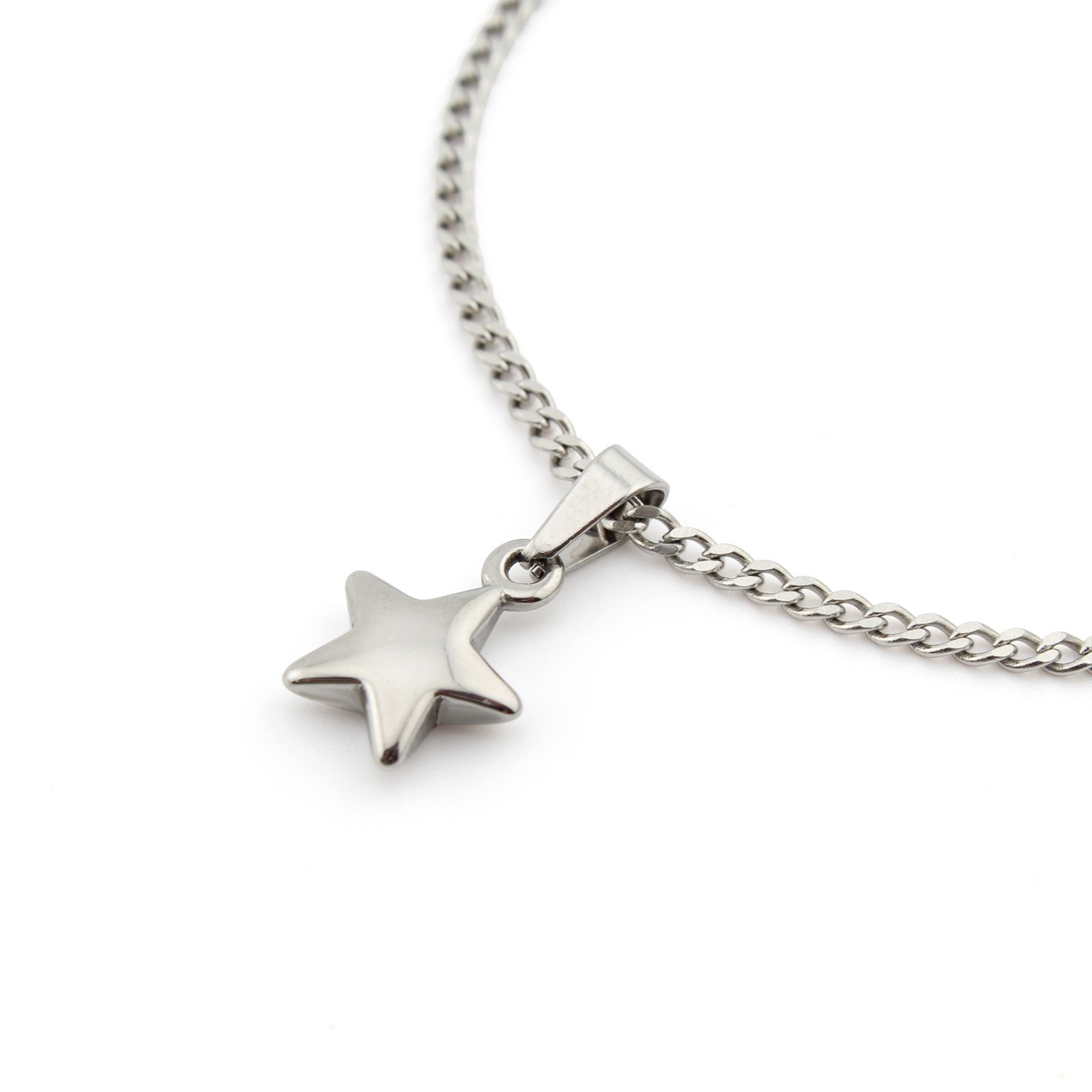 Silver Star Necklace Women Stainless Steel Pendant Cuban Link Chain 16-22″
