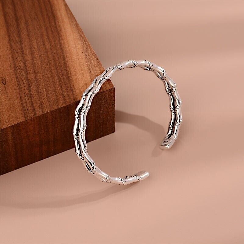 Men Bracelet Adjustable Open Bracelet Handmade Vintage Twist Cuff Silver Gift US