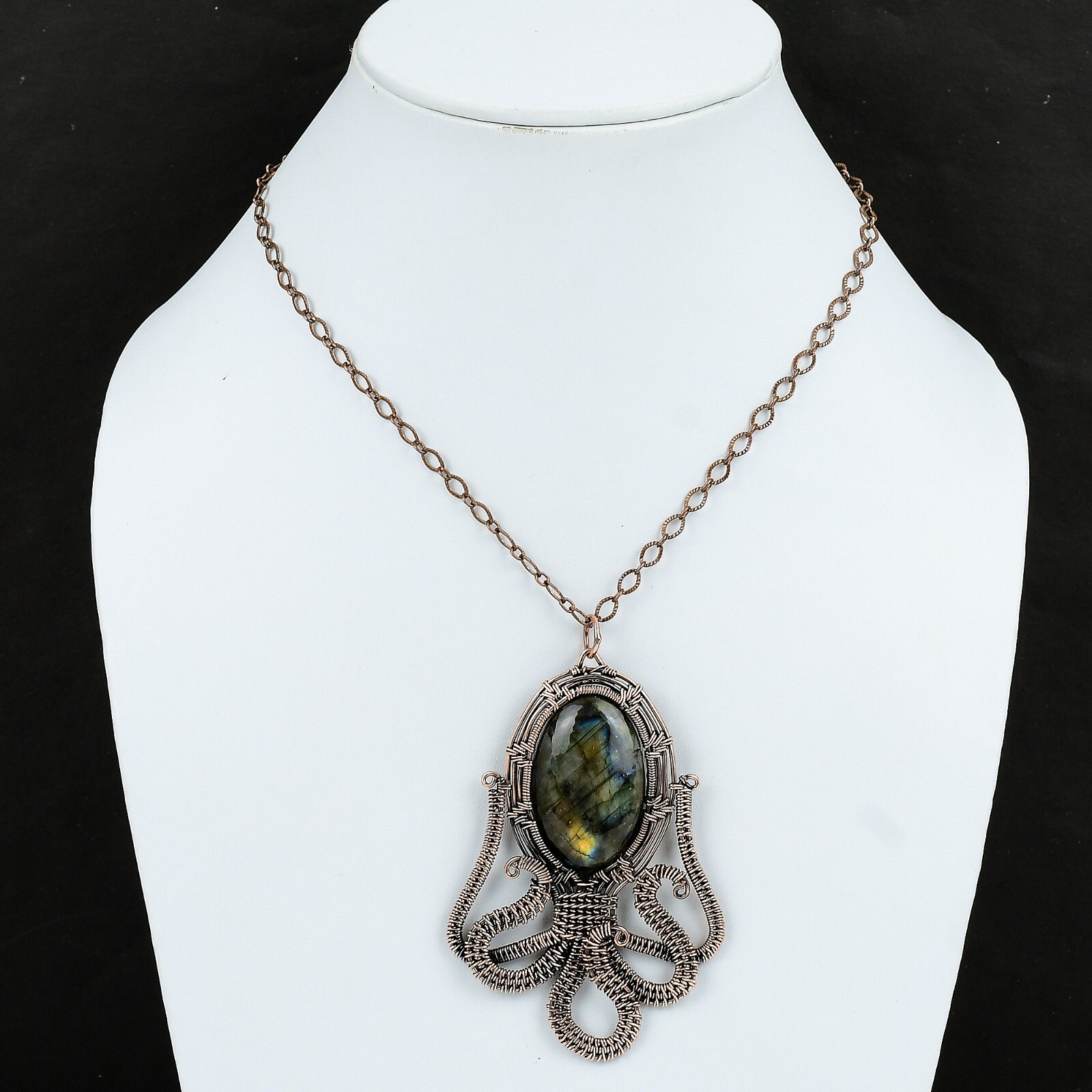 Gift For Her Copper Labradorite Jewelry Wire Wrapped Octopus Pendant 3.58″