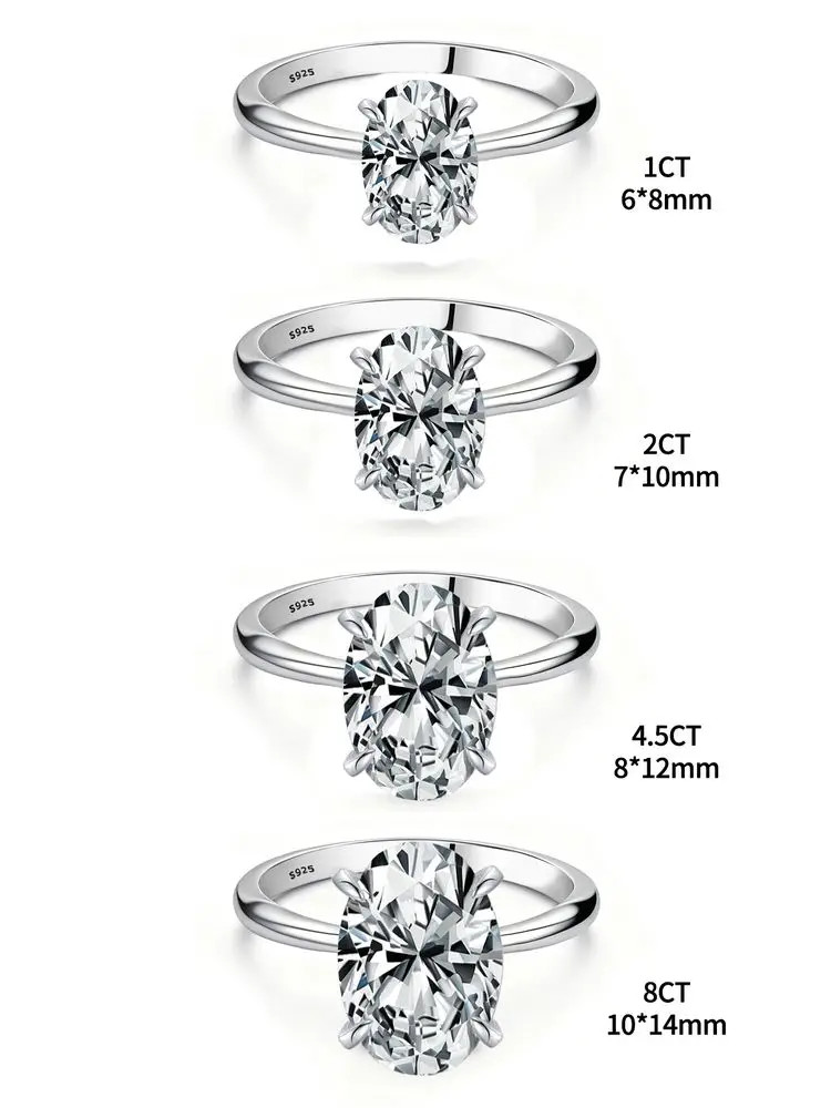 Oval Zircon Ring 925 Sterling Silver Prong Setting Engagement Wedding Jewelry