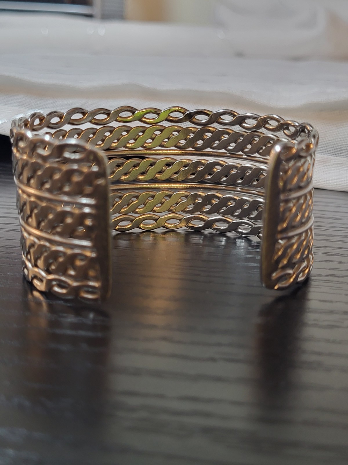 Silver Tone Chain Open Cuff Bangle Bracelet Women’s 7 inch Adjustable Jewelry